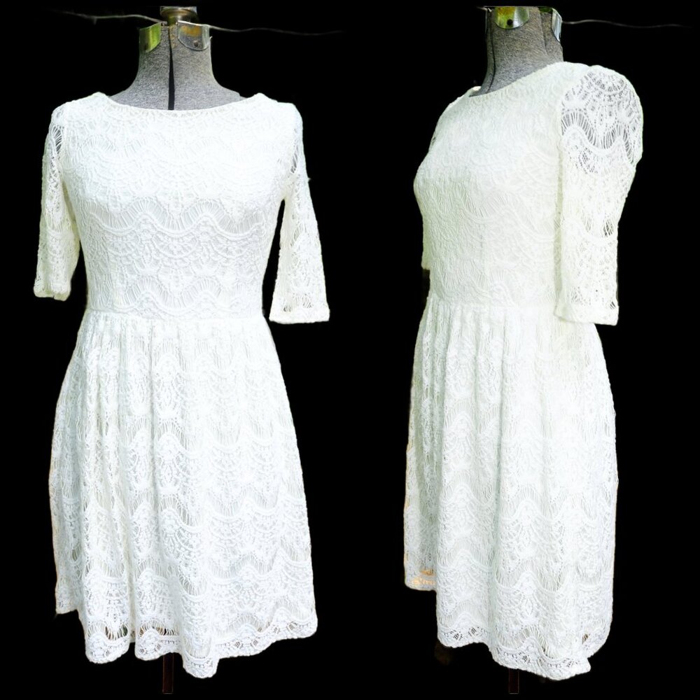 Jr Girls/Womens White Lace Dress Fancy Party Fit Flare Style by Elle Size 2